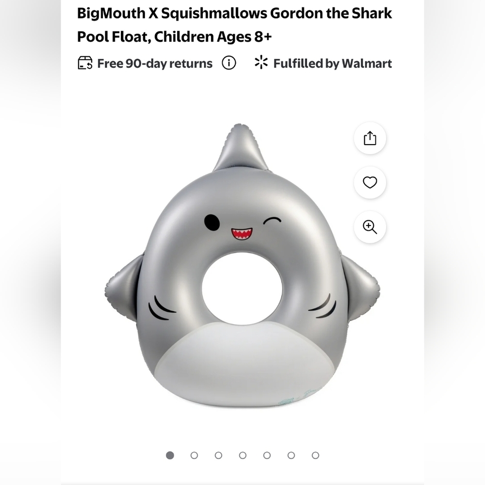 New Gordon The Shark Original Squishmallows Pool Float Big Mouth  4 ft  8+ 198lb